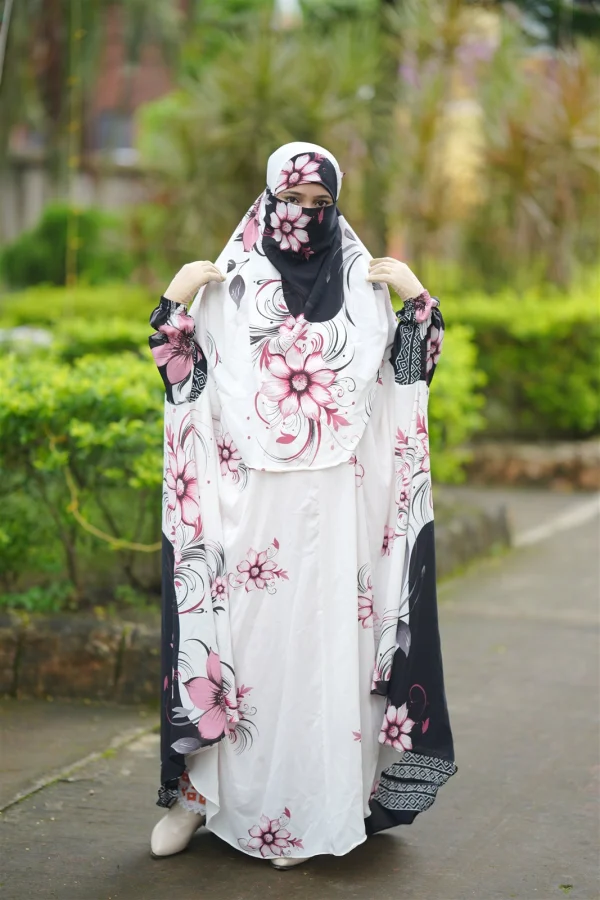 Premium Jilbab Abaya — Black Floral