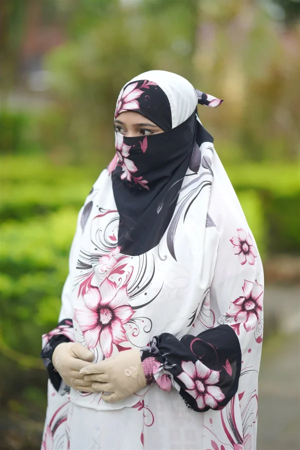 Premium Jilbab Abaya — Black Floral
