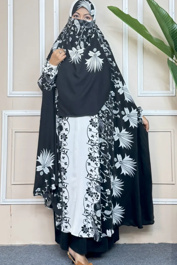 Luxury Semi-Long Khimar — Black & White photo