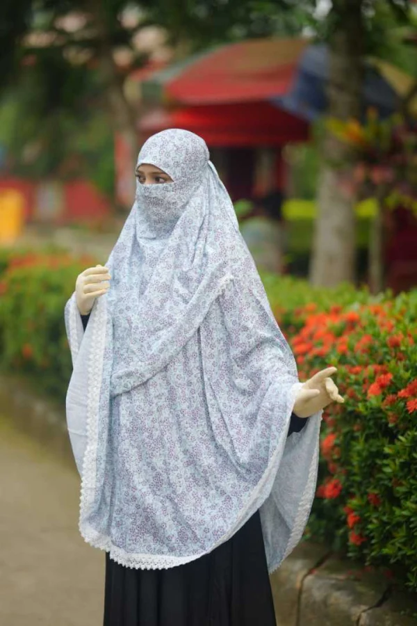 Cotton SALAT Hijab — Sky Blue Floral