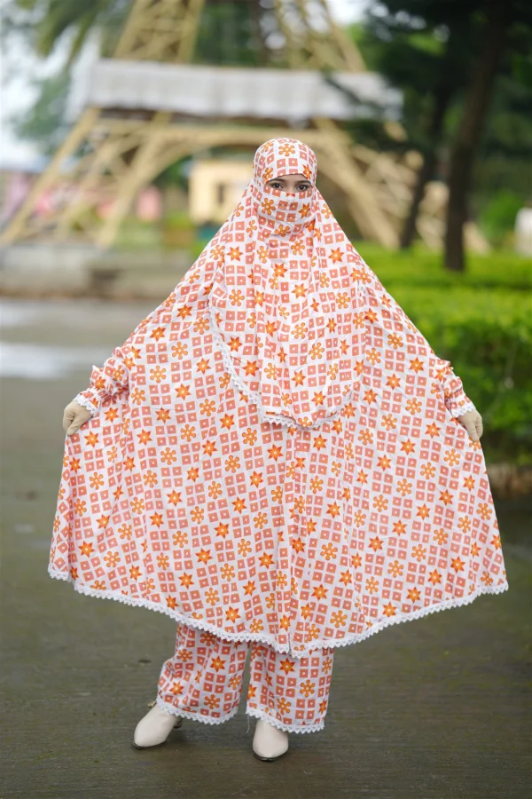 Premium Khimar Set — Orange Geometric photo