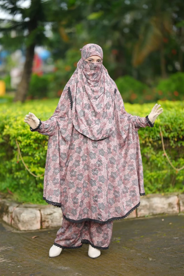 Premium Khimar Set — Dusty Rose Floral photo