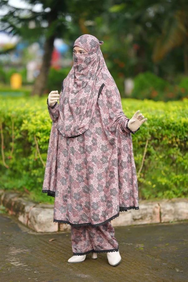 Premium Khimar Set — Dusty Rose Floral