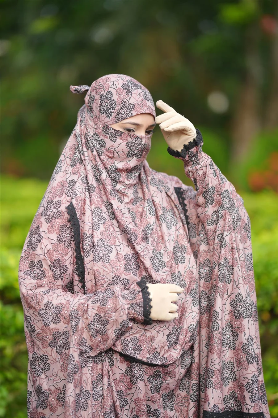 Premium Khimar Set — Dusty Rose Floral