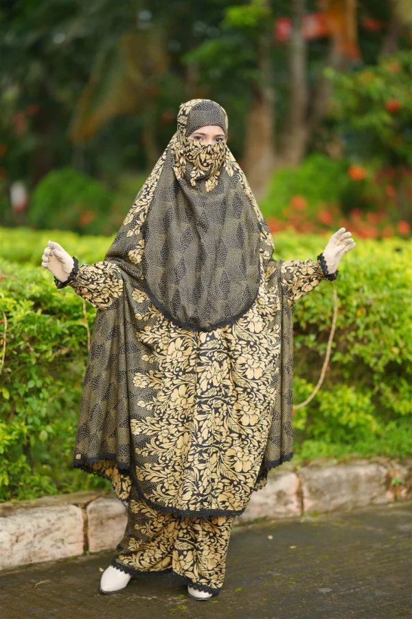 Premium Khimar Set — Black Gold Floral photo