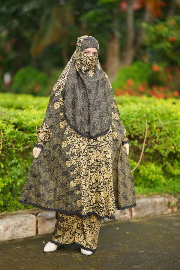 Premium Khimar Set — Black Gold Floral