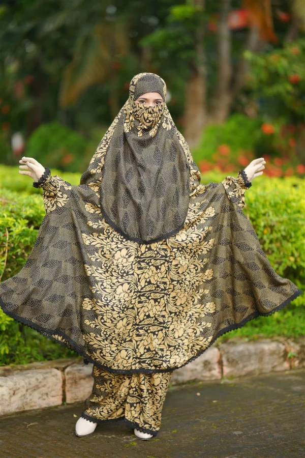 Premium Khimar Set — Black Gold Floral