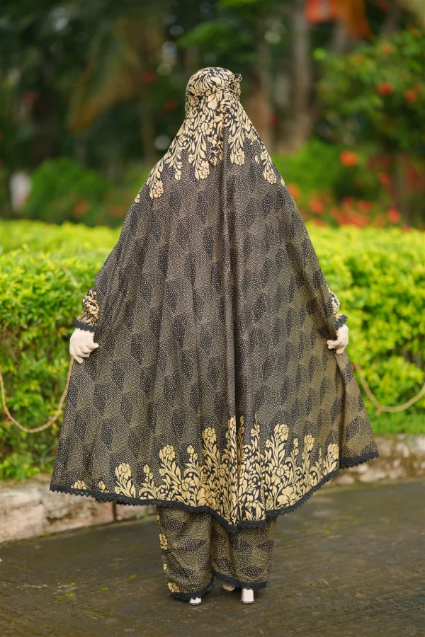 Premium Khimar Set — Black Gold Floral