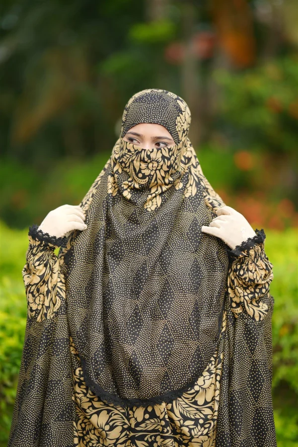 Premium Khimar Set — Black Gold Floral