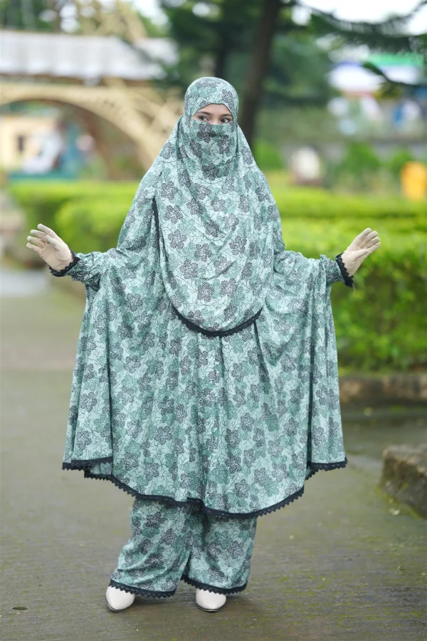 Premium Khimar Set — Mint Teal Floral photo