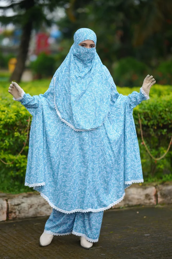 Premium Khimar Set — Sky Blue Leaf photo