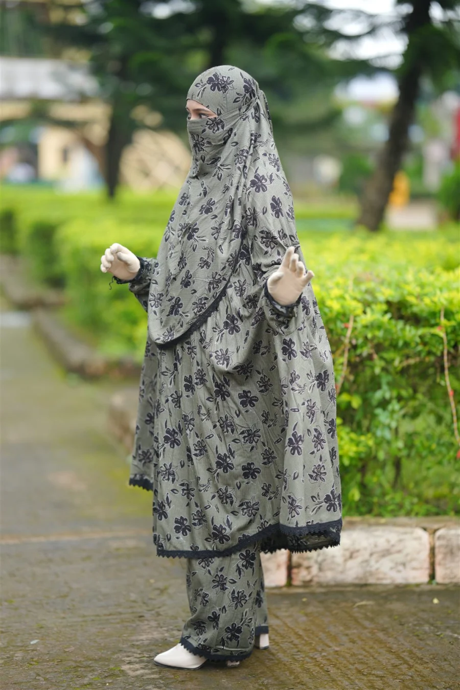 Premium Khimar Set — Sage Olive Leaf