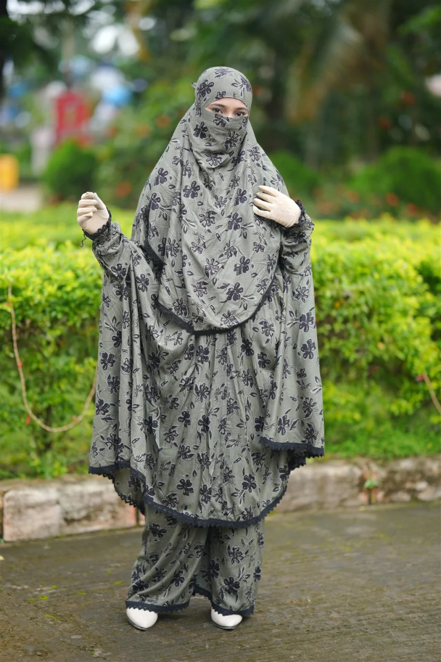 Premium Khimar Set — Sage Olive Leaf
