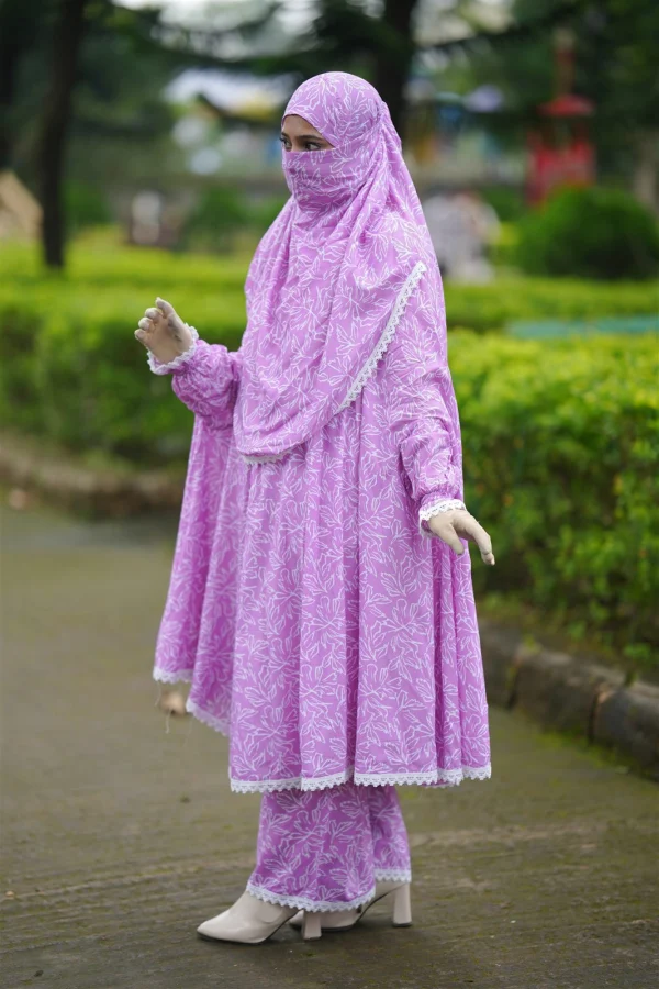 Premium Khimar Set — Purple Leaf