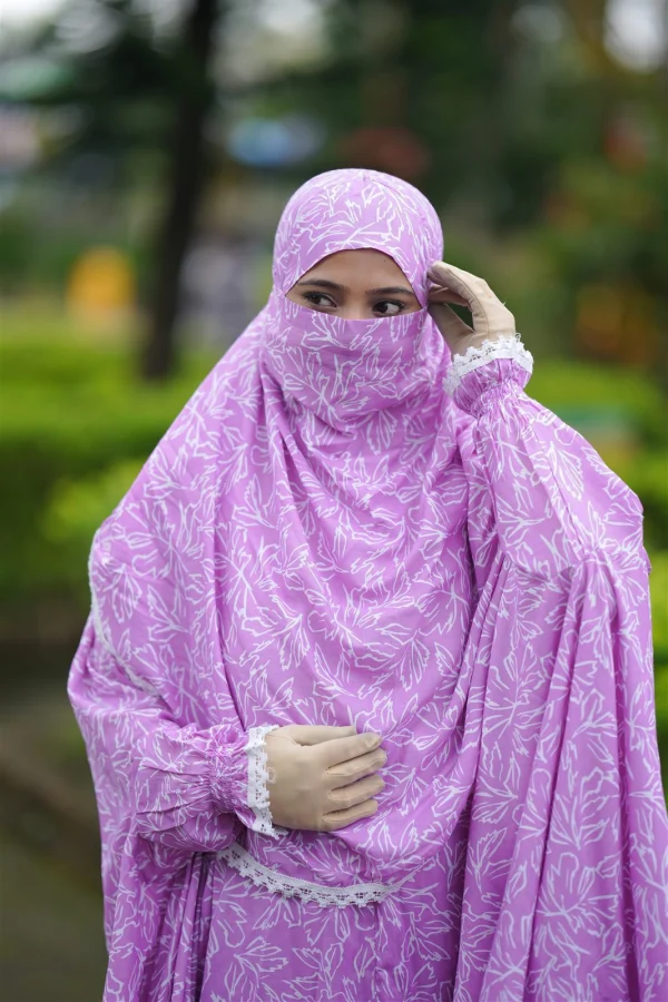 Premium Khimar Set — Purple Leaf